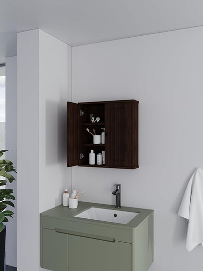 Waterproof WPC Wall-Mounted Bathroom Wall Cabinet Over Toilet Storage Organizer with Adjustable Shelves, Medicine Cabinet for Bathroom (Dark Brown)
