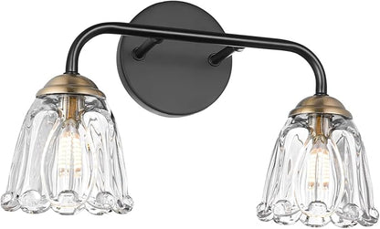 Antique 2 Light Bathroom Light Fixtures, Black and Gold Vanity Lights for Bathroom, Vanity Light Fixture with Clear Glass, Vintage Bathroom Lights over Mirror, Wall Sconce for Bedroom, Living Room