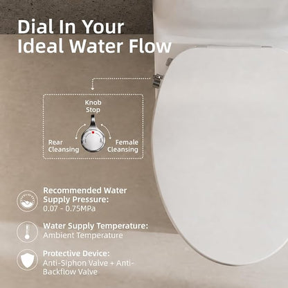 BRAVAT® Non-Electric Bidet Toilet Seat Elongated, Soft Close, Easy Install | Front&rear wash, Removable nozzles, Ambient water, Soft close, Customizable comfort settings, German engineered
