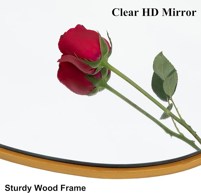 Irregular Asymmetrical Wall Mirror, 28x20 Inch Gold Bathroom Mirror | Decorative Wall Mirror, HD Tempered Glass, Golden Wood Framed Mirror for Bathroom Living Room Entryway Bedroom Hallway