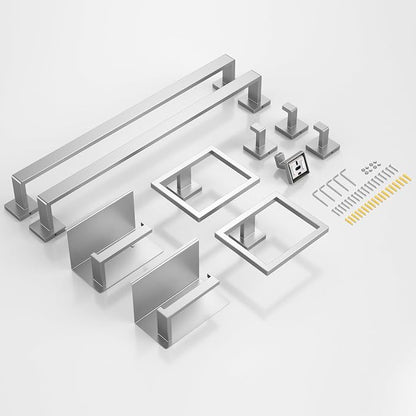10-Piece 23.6 Inch Brushed Nickel Bathroom Hardware Accessories Set | Stainless Steel Bath Extended Towel Bar, Toilet Paper Holder with Shelf, Towel Hooks, Square Towel Ring Wall Mounted