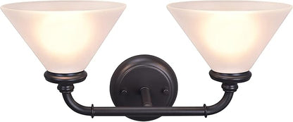 Aspen Creative 62146, Two Metal Bathroom Light Fixture, 6-1/2" Wide, Transitional Design in Oil Rubbed Bronze with Frosted Glass Shade Vanity Wall