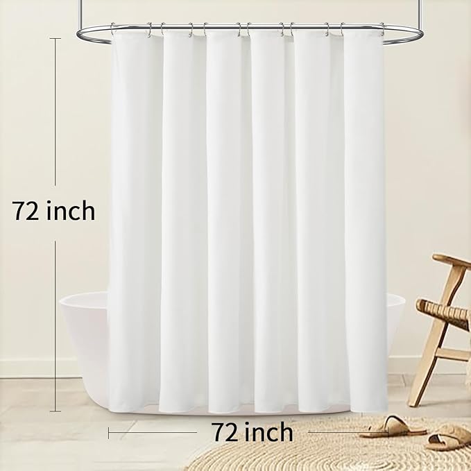 Linen Shower Curtain White, Fabric Boho Farmhouse Shower Curtains for Bathroom Cotton Natural Cloth Liner Set 72" W x 72" L