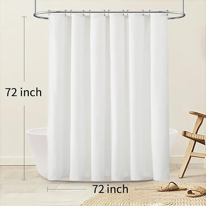 Linen Shower Curtain White, Fabric Boho Farmhouse Shower Curtains for Bathroom Cotton Natural Cloth Liner Set 72" W x 72" L