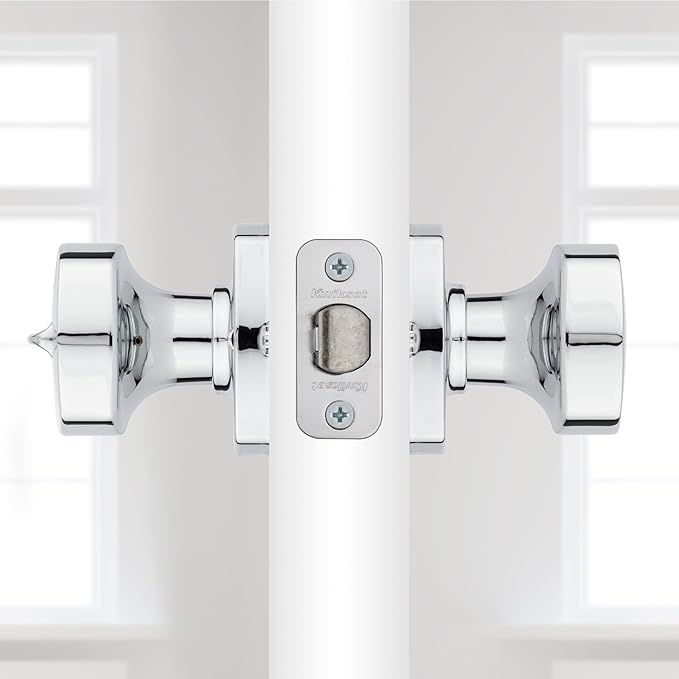 Kwikset Arroyo Knob Interior Privacy Door Knob with Lock, Door Handle For Bathroom and Bedroom, Polished Chrome Keyless Turn Lock Doorknob