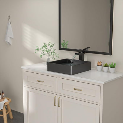 Dcolora 15 In. Black Drop In Bathroom Vessel Sink, 16 Gauge Stainless Steel Vanity Sink with Drain Assembly, R10 Rounded Corners,15”D x 15”W x 4”H #DC-VS261201