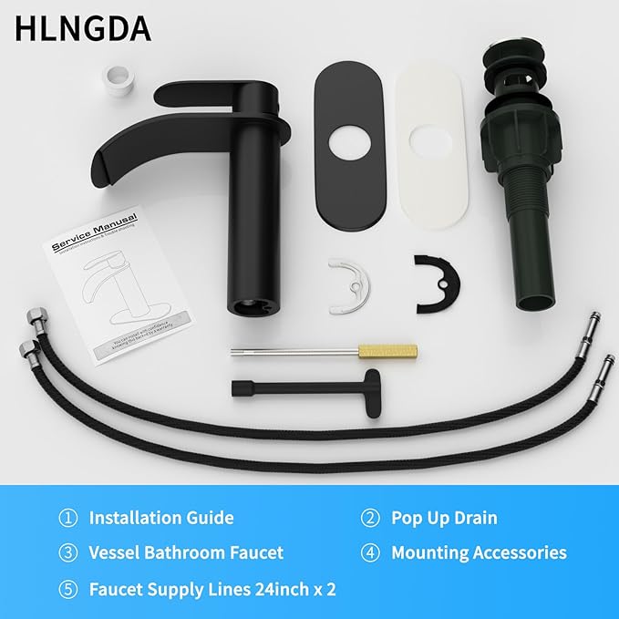 Vessel Sink Faucet,1 Hole Single Handle Tall Bathroom Vanity Faucets,Faucet for Bathroom Sink Modern Utility with Metal Pop Up Drain,Rv Lavatory Faucet Basin Mix Tap Solid Brass,Matte Black