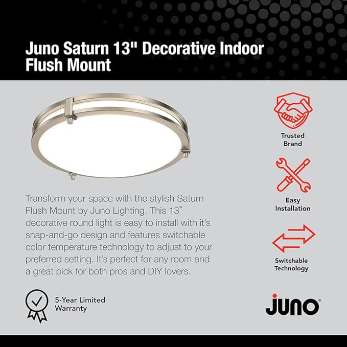 Juno Saturn Flush Mount Ceiling Light with Switchable Color Temperature (2700K-5000K), 13-Inch, Brushed Nickel