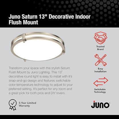 Juno Saturn Flush Mount Ceiling Light with Switchable Color Temperature (2700K-5000K), 13-Inch, Brushed Nickel