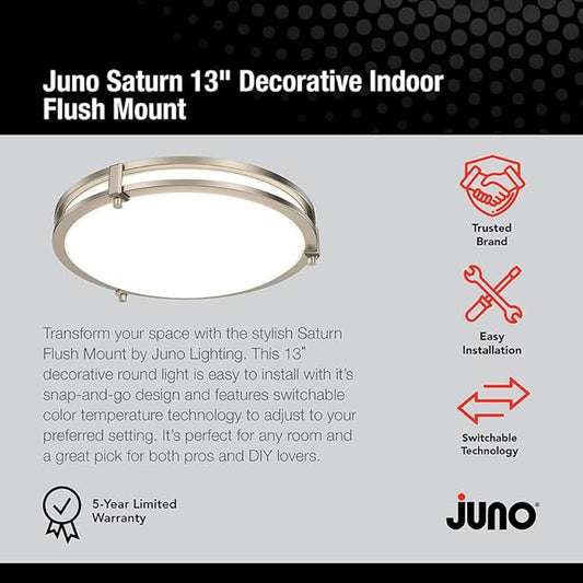 Juno Saturn Flush Mount Ceiling Light with Switchable Color Temperature (2700K-5000K), 13-Inch, Brushed Nickel