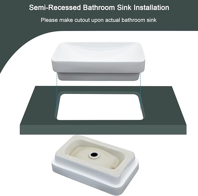 Vessel Sink-Beslend Bathroom Semi Recessed Sinks 19x12 Rectangular White Ceramic Modern Vessel Sinks Bath Wash Sink Bowl Vanity Sink Above Counter Basin