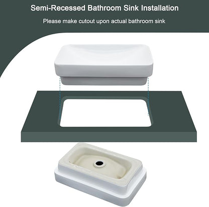 Vessel Sink-Beslend Bathroom Semi Recessed Sinks 19x12 Rectangular White Ceramic Modern Vessel Sinks Bath Wash Sink Bowl Vanity Sink Above Counter Basin