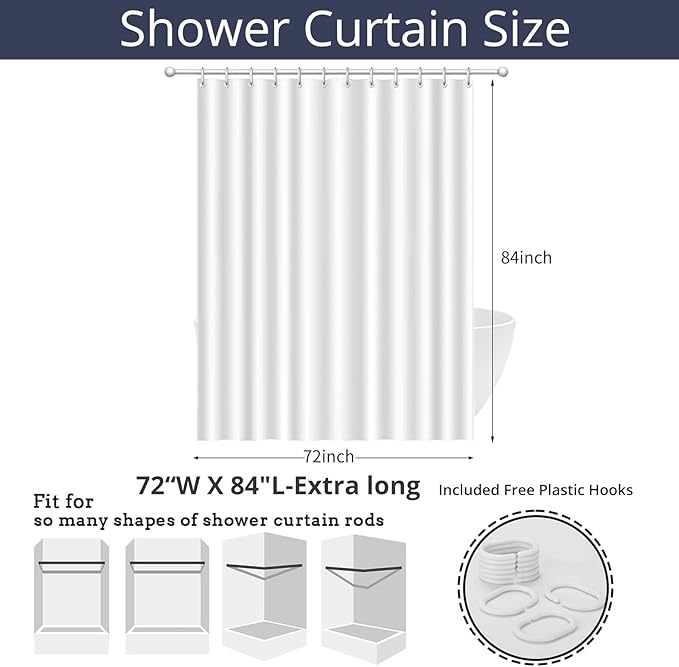 Nautical Coastal Shower Curtain, Blue Pink Ocean Beach Seashell Starfish Themed Bathroom Curtain Waterproof Fabric Machine Washable with Hooks, 72" Wx84 L