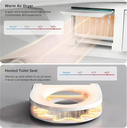 Smart Toilet with Bidet Built In, Foot Sensor Operation, Elongated Tankless Toilet with Automatic Flush, Dual Flush, Heated Bidet Seat for Bathrooms