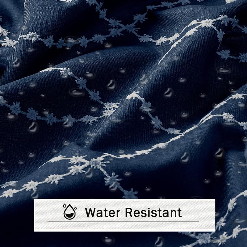 OVZME Navy Blue Stall Shower Curtain for Bathroom, Puff Printed Textured Shower Curtain with Tassels, Geometry Heavy Duty Vintage Country Narrow Bathroom Curtain, Water Resistant Fabric, 36Wx72L
