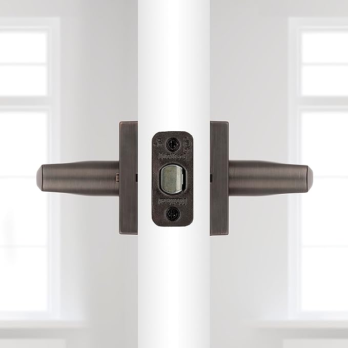 Kwikset Lisbon Interior Privacy Door Handle with Lock, Door Lever For Bathroom and Bedroom, Venetian Bronze Reversible Keyless Push Button Lock Door Lever