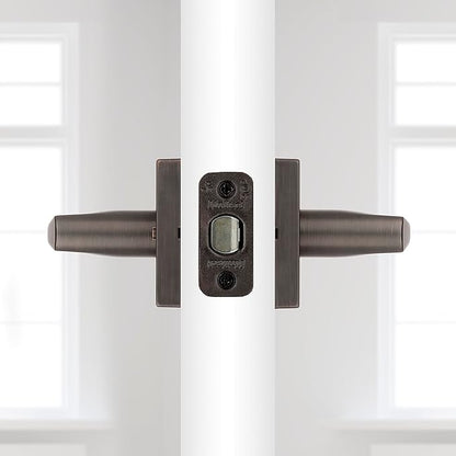 Kwikset Lisbon Interior Privacy Door Handle with Lock, Door Lever For Bathroom and Bedroom, Venetian Bronze Reversible Keyless Push Button Lock Door Lever