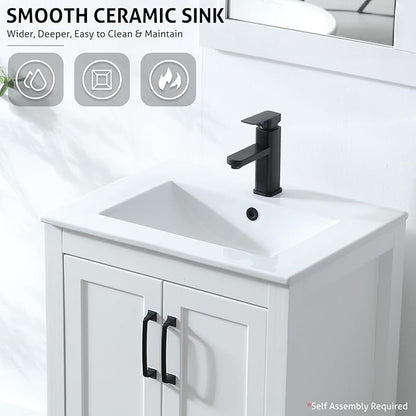 eclife 24" Bathroom Vanities with Sink Combo, Modern Thickened Wood Bathroom Storage Cabinet w/Undermount Sink, Matte Black Faucet Drain, Painted Surface, White
