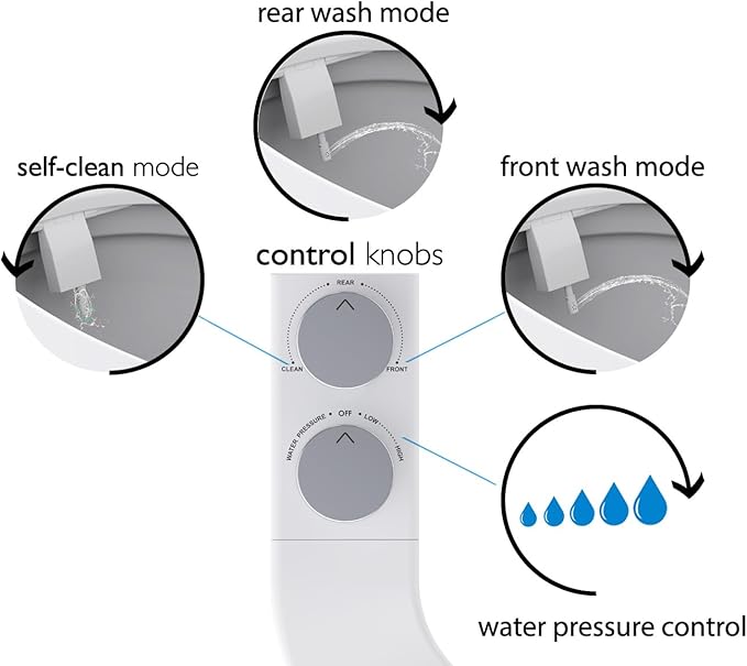 BIDETbidet Left/Right Reversible Fresh Water Deluxe Ultra-Slim Toilet Attachment, Interchangeable Knob Set, Non-Electric with Nozzle Hinged Design, Easy Install, Fits Most Toilets, Off-White