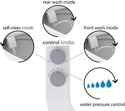 BIDETbidet Left/Right Reversible Fresh Water Deluxe Ultra-Slim Toilet Attachment, Interchangeable Knob Set, Non-Electric with Nozzle Hinged Design, Easy Install, Fits Most Toilets, Off-White