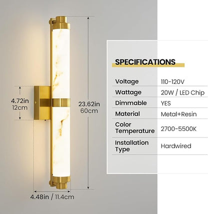 23.6" Modern Wall Sconce, 5CCT Dimmable LED Bathroom Vanity Light, Brushed Gold Wall Light with Resin Shade, 20W Hardwired Vanity Lighting for Bedroom, Living Room, Hallway