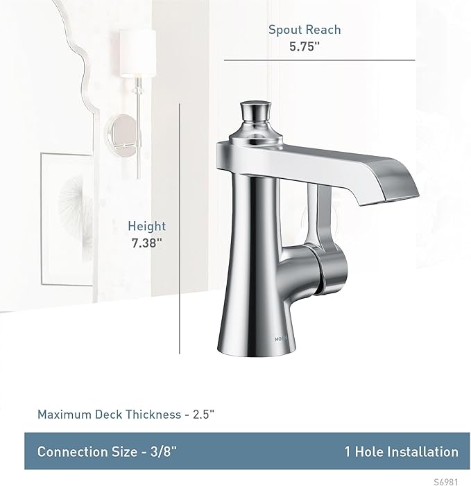Moen S6981BN Flara One-Handle Single Hole Bathroom Faucet with Drain Assembly, Brushed Nickel