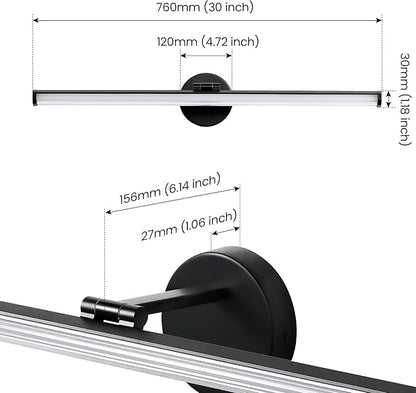 KAISITE Bathroom Vanity Light Over Mirror - 30 Inch Black Vanity Light Fixture 24W 4000K Dimmable Modern LED Vanity Lighting Fixture Rotatable Bath Vanity Light Bar for Bathroom