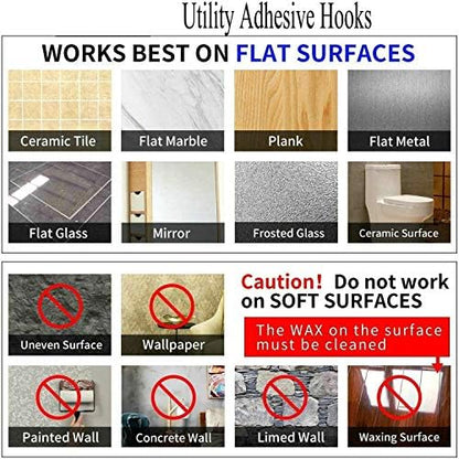 24 Pack Adhesive Wall Hooks 33LB Heavy Duty No Drill Clear Sticky Hooks