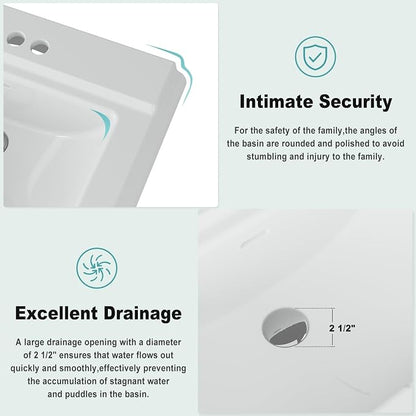 Bathroom Pedestal Sinks,Rectangular Pedestal Sink 26" W X 20" D Modern White Ceramic Bathroom Sink With Overflow and 3 Pre-Drilled Holes - Fits 4-Inch Faucets