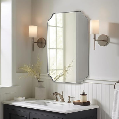 22"x30" Chrome Scalloped Mirrors for Bathroom Sink | Rust-Proof Stainless Steel Frame, Unique Notched Corners, Anti-Corrosion HD Glass, Modern Bathroom Remodel Essential