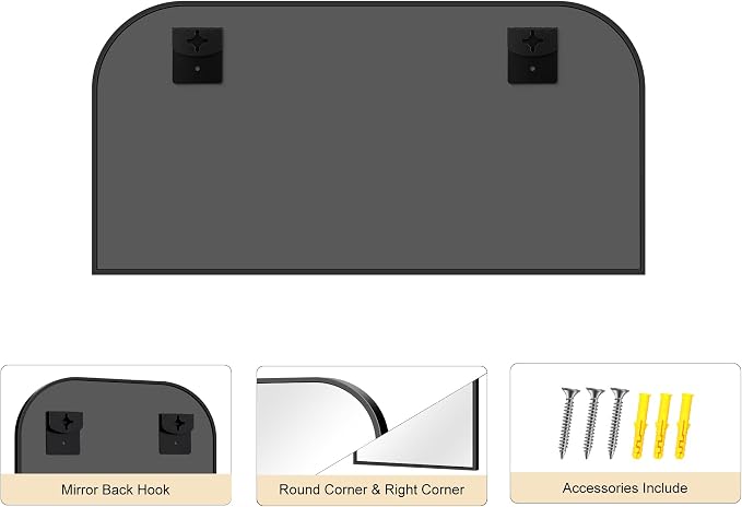 YIROMAN Bathroom Mirrors for Over Sink,48"x24" Black Bathroom Vanity Mirror | Thin Brushed Aluminum Frame,HD tempered glass, Rectangular,Rounded & Right-angle Corners,Sink,Entryway,Bedroom