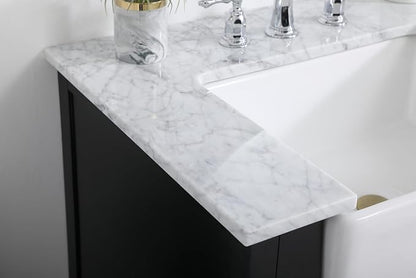 42" Pre-Assembled Bathroom Vanity with Sink, Solid Birch and MDF, Carrara White Marble Countertop Attached, Single Rectangle Porcelain Sink, 3 Soft-Close Drawers, Black