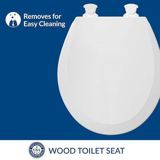 Bemis 500EC Durable Wood Toilet Seat with Easy Clean Hinges, Made in USA, Round, White (Pack of 2)