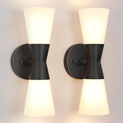 Wall Sconces Set of 2 for Bathroom, Modern Indoor Vanity Light Fixtures 13", Up Down Lighting, Wall Mount Lamp for Living Room Bedroom Hallway Stairway Fireplace Mirror E26 Base 2PC White&Black