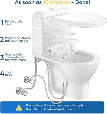 Ultra-Slim 3-in1 Bidet, Warm Water, Self-Cleaning, Posterior&Feminine Wash-(Retractable Dual Nozzles), Non-Electric Bidet Attachment for Toilet Seat, Adjustable Water Pressure, Stainless Steel Inlet | Toilet Seat Add-On