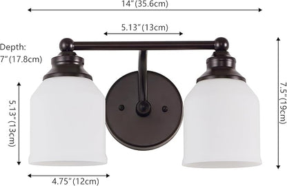JONATHAN Y 14" Oil Rubbed Bronze/White Modern Farmhouse LED Vanity Light Wall Sconce Fixture, Frosted White Glass Shade, Dimmable Wall Lamp for Bathroom Mirror Kitchen Sink, UL Listed (JYL7550C)
