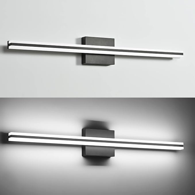 SOLFART Bathroom Vanity Light Fixtures 32 Inch 20W Modern Black LED Bathroom Lights Over Mirror Dimmable Wall Lights