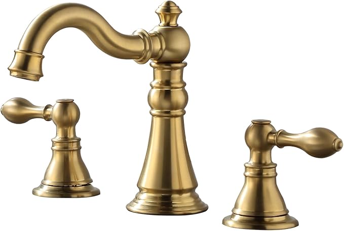 Two Handle Bathroom Sink Faucet 3 Hole Brushed Gold with Pop up Drain,High Arc Lavatory 8 Inch Widespread Bathroom Faucet, F-8805-BG