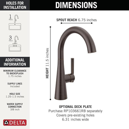 Delta Modern Oil Rubbed Bronze Single Hole Bar Sink Faucet, Single Handle Prep Sink Faucet, Venetian Bronze 14882LF-RB