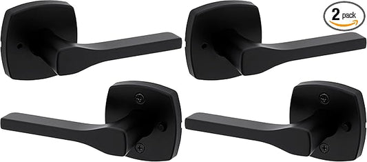 Kwikset Tripoli Lever Interior Privacy Door Handle with Lock, Door Lever for Bathroom and Bedroom, Matte Black Reversible Keyless Turn Lock, with Microban Protection (Pack of 2)