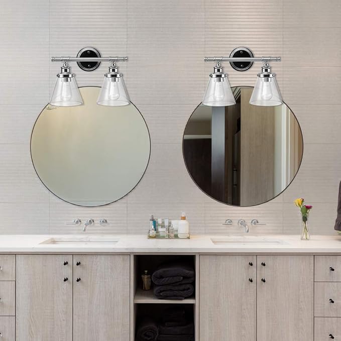 GLOBE Electric 51412 Parker 2-Light Vanity Light, Chrome, Clear Glass Shades