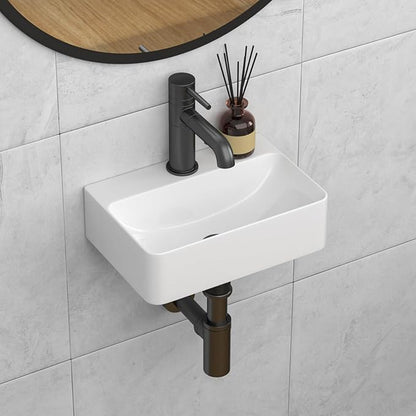 14 x 10 Inch Wall Mounted Bathroom Sink Rectangle Vessel Sink | White Ceramic Wall Mount Hang Small Vessel Sink Porcelain Mini Floating Bathroom Vanity Sink for Home,RV,Bathroom