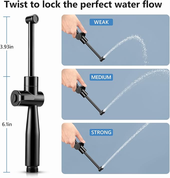 SPACEREST Handheld Bidet Sprayer for Toilet, Leak-Proof Stainless Steel Bidet Attachment for Toilet, Adjustable Spray Angle & Water Pressure, Toilet Sprayer for Personal Care, Postpartum (Black)