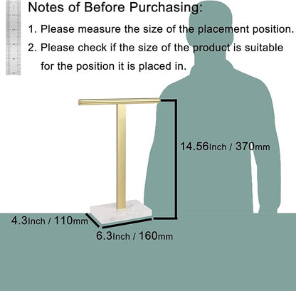 Hand Towel Holder, T-Shape Hand Towel Stand for Bathroom, Hand Towel Rack Bar Standing for Vanity Kitchen Countertop, 304 Stainless Steel, Marble Base (Gold)