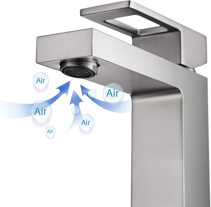 KBF1002 Solid Brass Single Handle Bathroom Sink Faucet | High Arc Cubic Spout Lavatory Faucet in Brushed Nickel | Corrosion-Resistant, Modern Design - Easy to Install