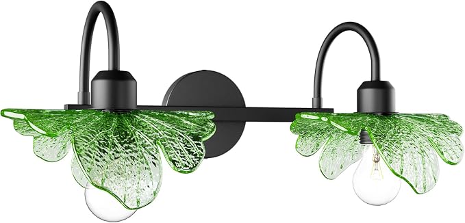 2 Light Vintage Wall Sconces with Glass Shades,Vanity Light,Bathroom Light,Wall Lighting Fixture for Mirror,Home Decor Art Wall Light (Black+Green, 2-Lights)