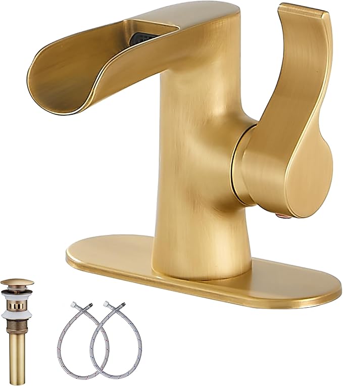 Single Handle Bathroom Faucet Antique Brass WaterfallGGStudy Bathroom Vanity Faucet Black Basin Matching Pop Up Drain with Overflow