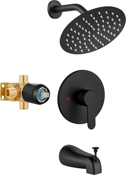 Airuida Shower Faucet Set with Tub Spout,8" Bathtub Faucet-Matte Black | Male Threads Rough-In Valve,Round Head Shower System,Tub and Shower Kit Set