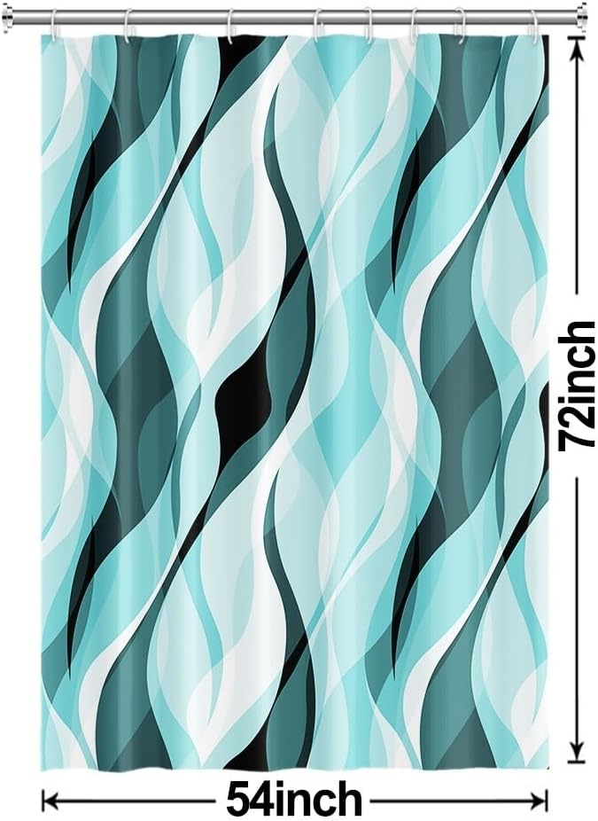 Teal Shower Curtain, Abstract Turquoise and Grey Striped Shower Curtain Set for Bathroom Waterproof Shower Curtain with Hooks, 54x72 Inch