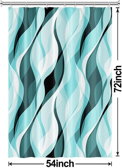 Teal Shower Curtain, Abstract Turquoise and Grey Striped Shower Curtain Set for Bathroom Waterproof Shower Curtain with Hooks, 54x72 Inch